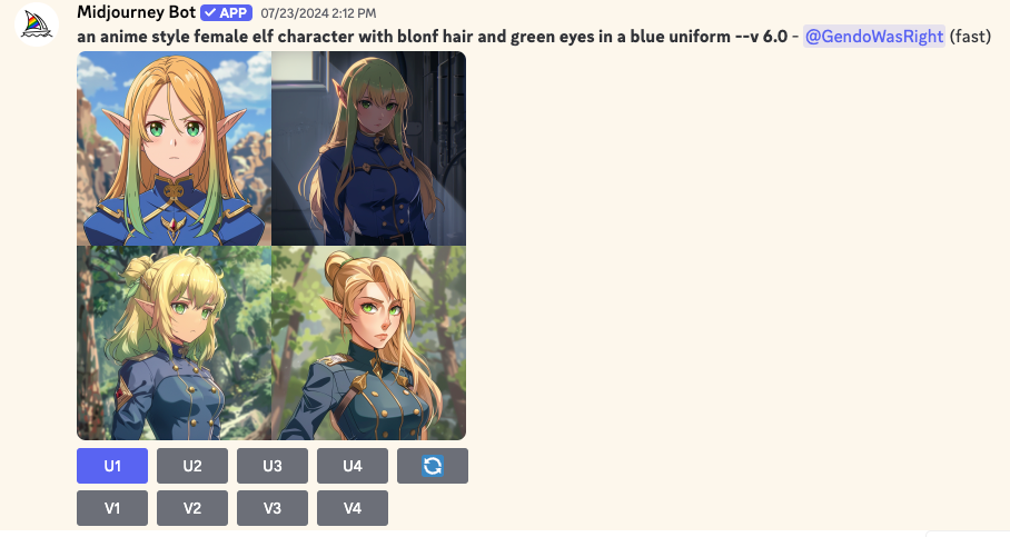 Примеры аниме эльфа, сгенерированные Midjourney.