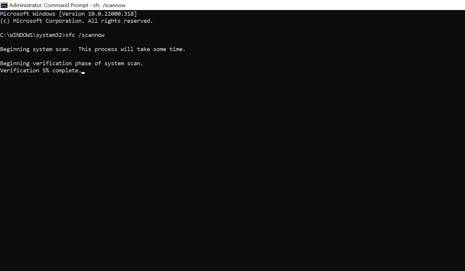 Выполнение команды sfc /scannow
