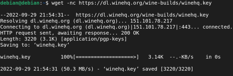Загрузка GPG-ключа WineHQ