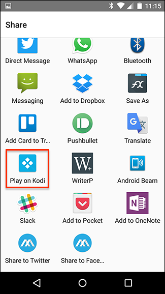 Выбор Play on Kodi