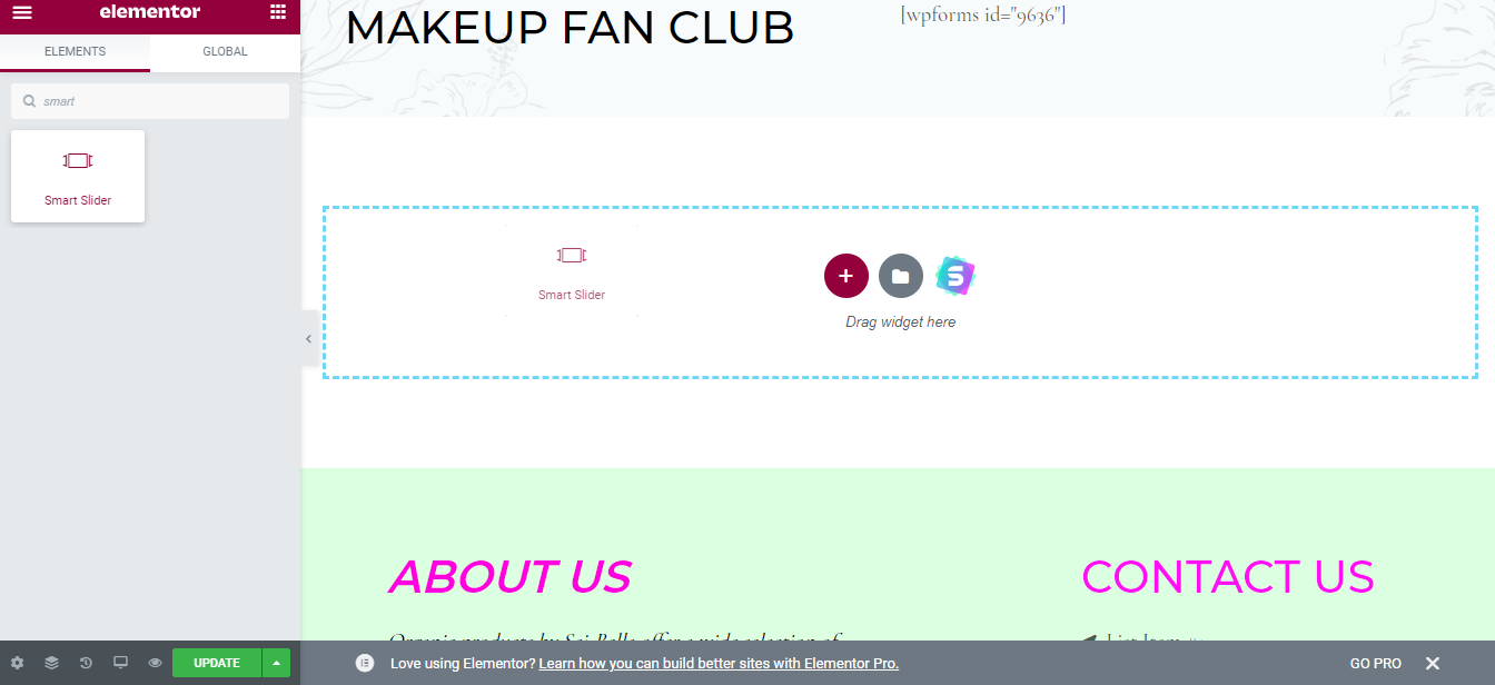 Добавление виджета Smart Slider на страницу