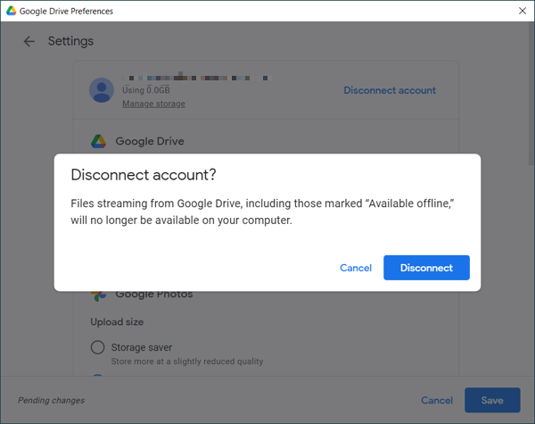 Подтверждение отключения аккаунта Google