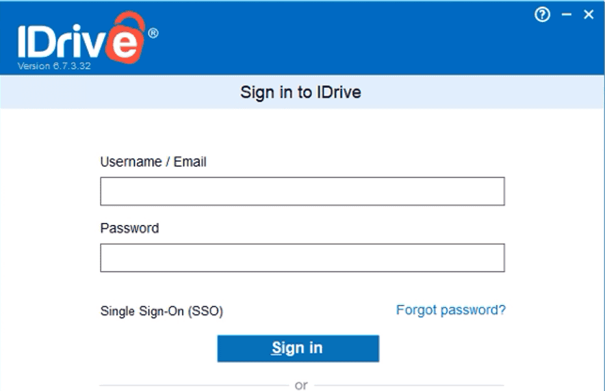 Finestra di accesso client IDrive