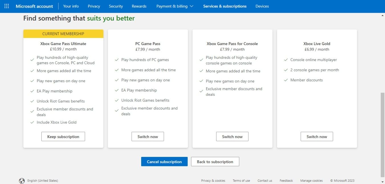 Скриншот запроса подтверждения отмены подписки Xbox Game Pass в аккаунте Microsoft