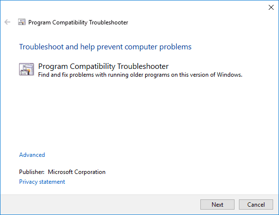 Параметры устранения неполадок совместимости