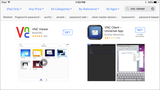 Главный экран приложения VNC Viewer с кнопкой добавления соединения