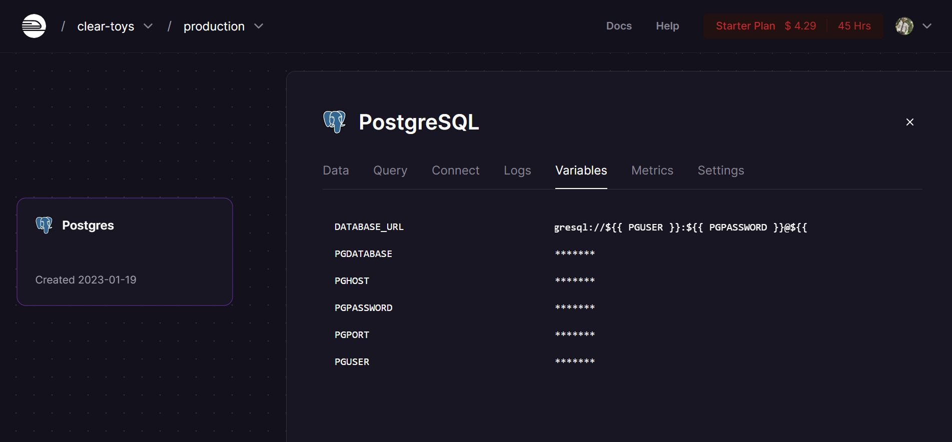 Railway connection variables
