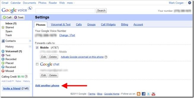 Добавление нового телефона в Google Voice