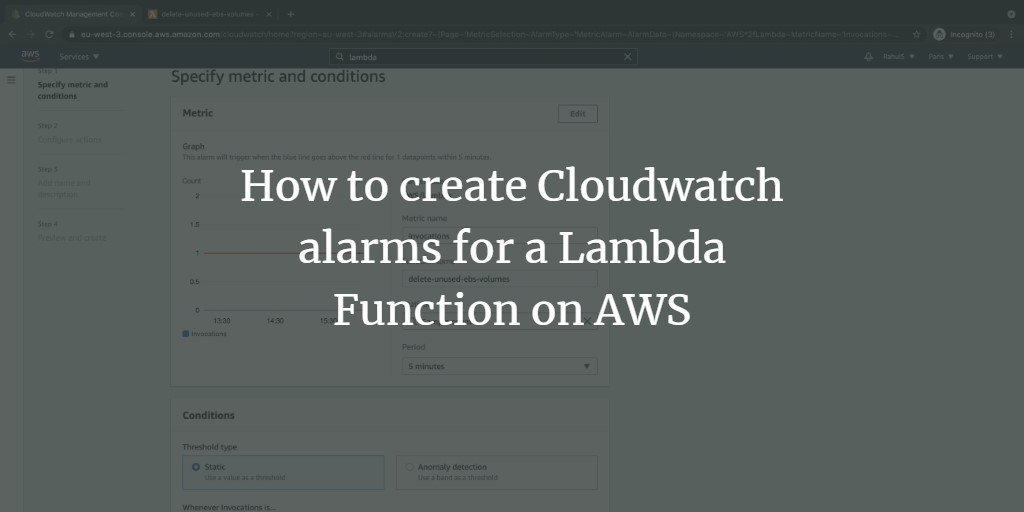 Оповещение CloudWatch для Invocations Lambda