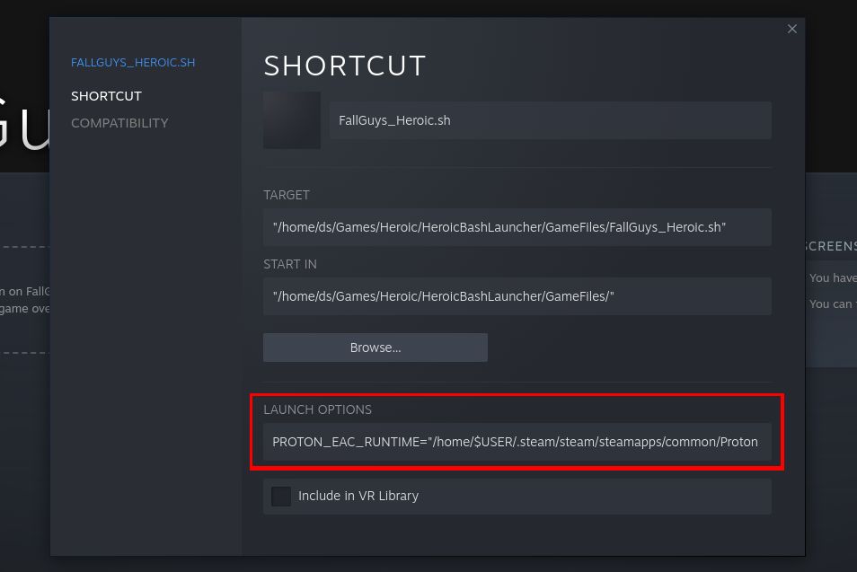 Добавление опций запуска для Fall Guys