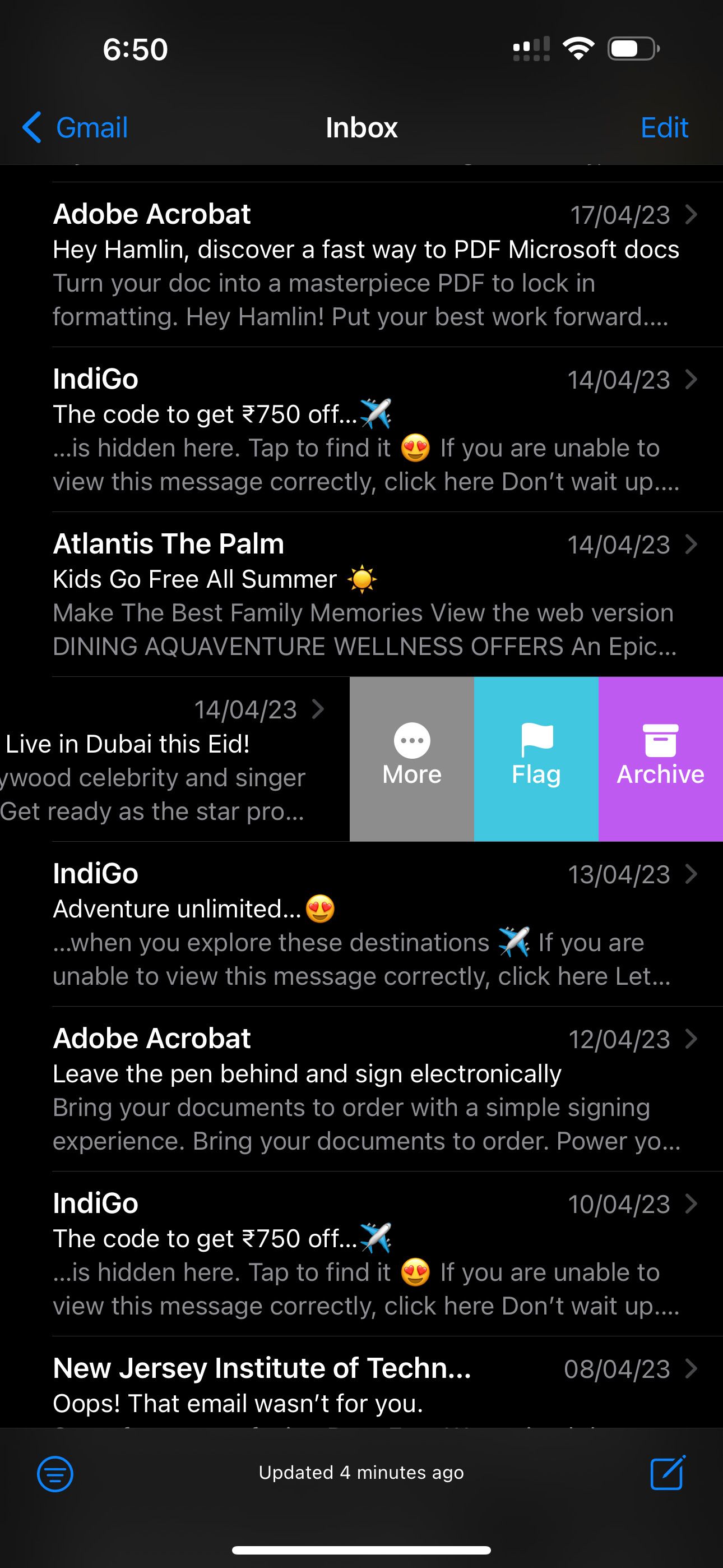 Inbox of the Mail app