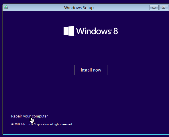 Экран установки Windows с опцией восстановления