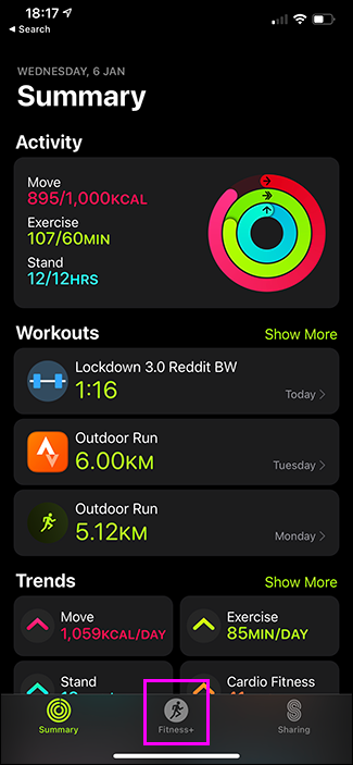 приложение Фитнес на iPhone