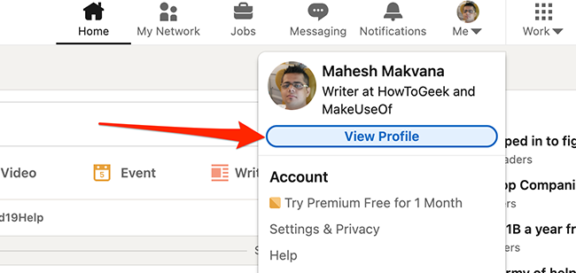 Нажмите «Просмотреть профиль» на сайте LinkedIn