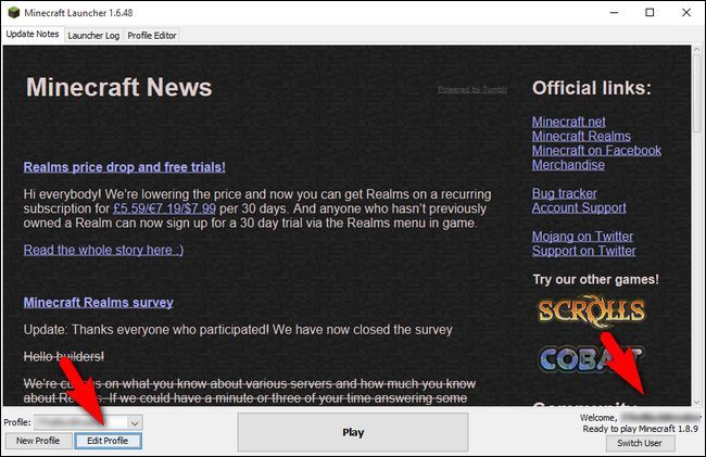 Скриншот: окно лаунчера с приветствием Welcome, [username]