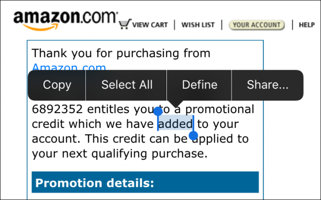 Опция выделить всё для быстрого выбора текста