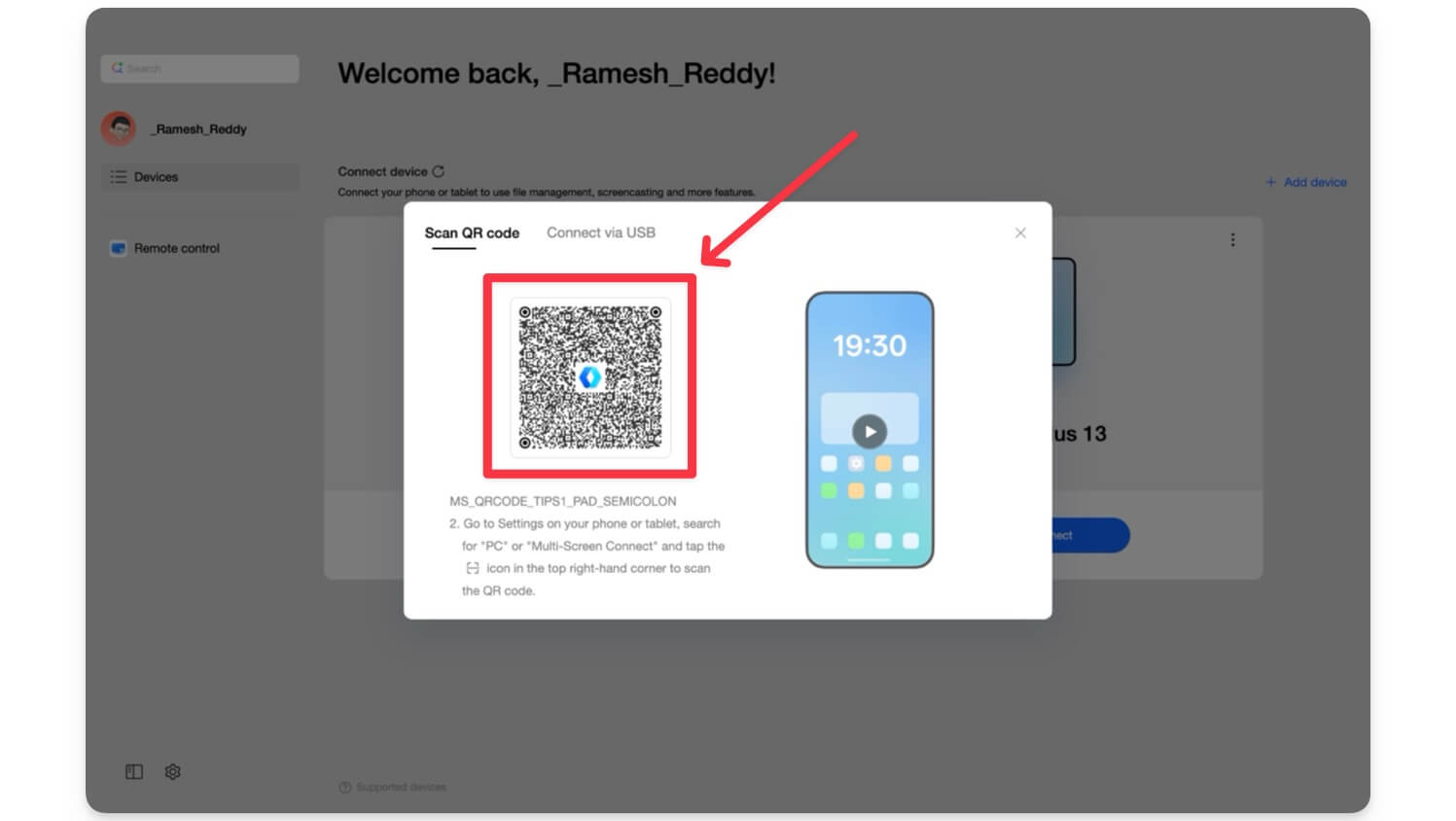 scan qr to connect your oneplus smartphone to the mac