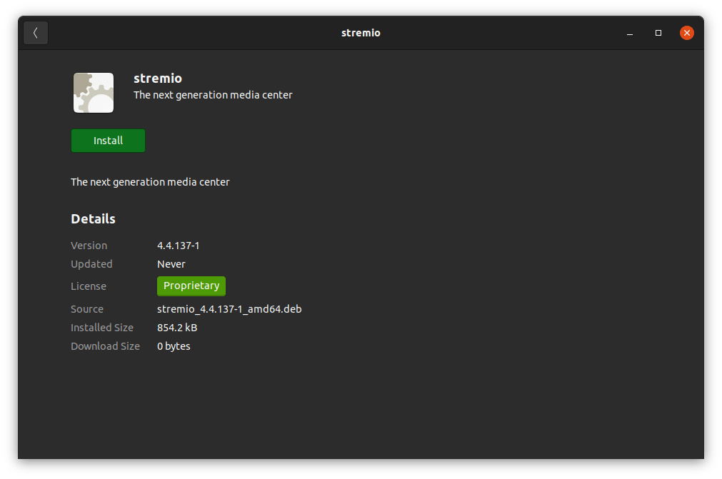 Double-cliquez sur le DEB puis cliquez sur Installer