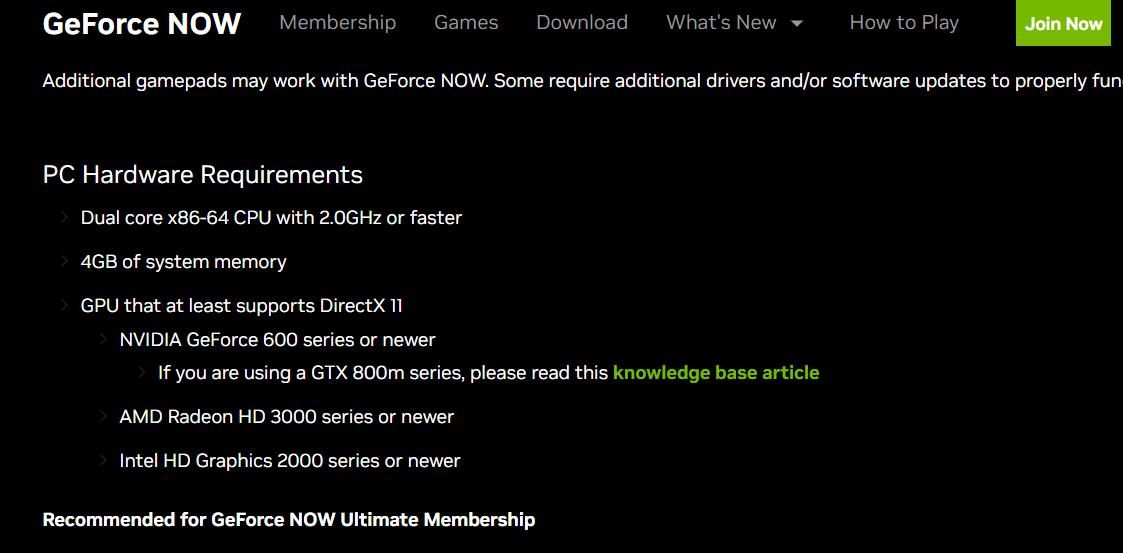 GeForce Now system requirements