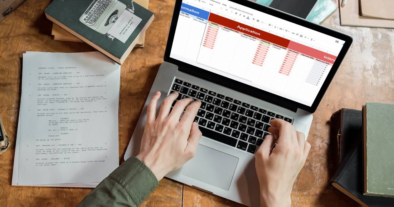 Трекер вакансий в Google Sheets на экране ноутбука.