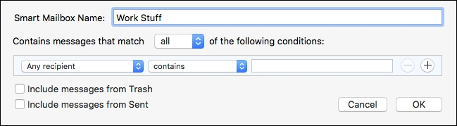 Окно для имени умного почтового ящика