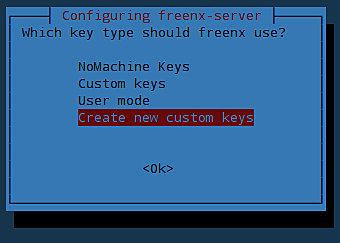 Выбор типа создания ключей для FreeNX