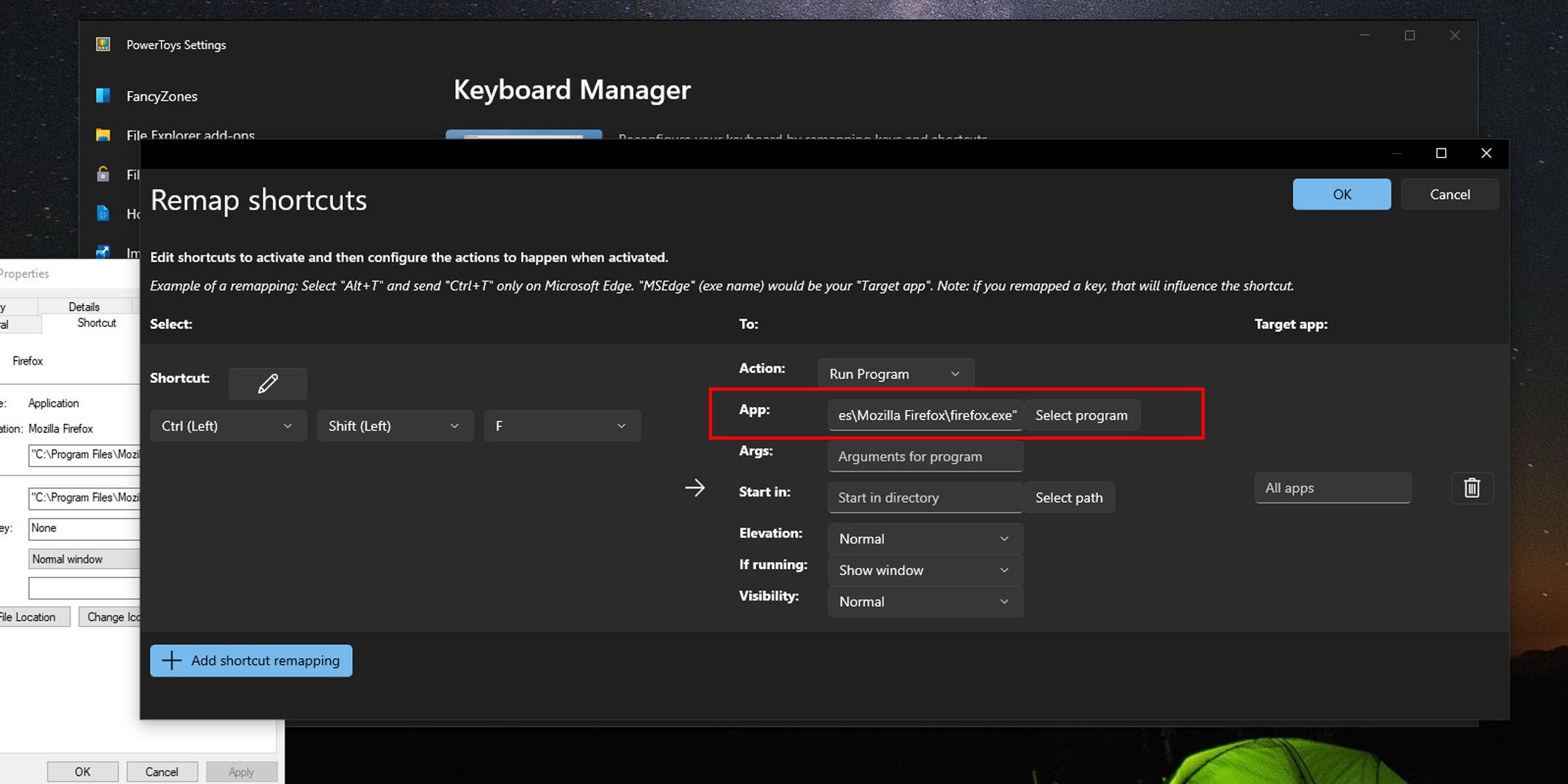 Указание пути к программе в PowerToys