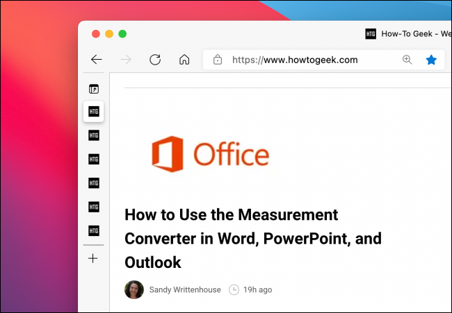 Свернутые вертикальные вкладки в Microsoft Edge