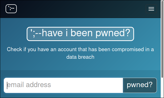 Поле поиска электронной почты и кнопка на сайте HIBP