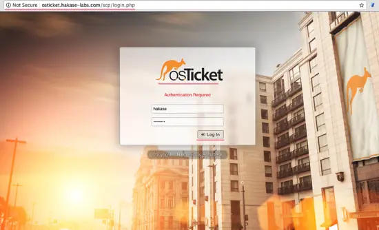 Schermata di login admin di osTicket