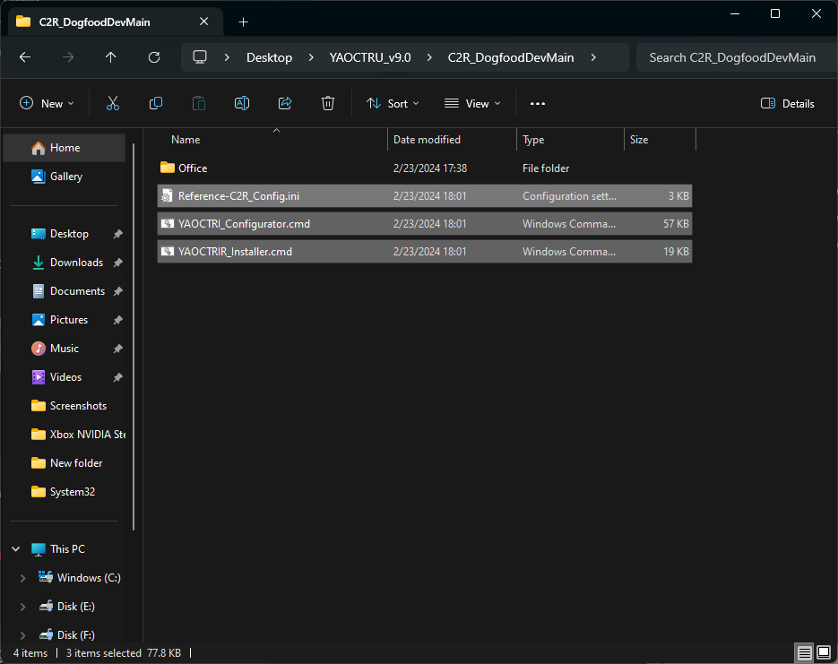 Вставка файлов в папку C2R_DogfoodDevMain внутри YAOCTRU_v9.0
