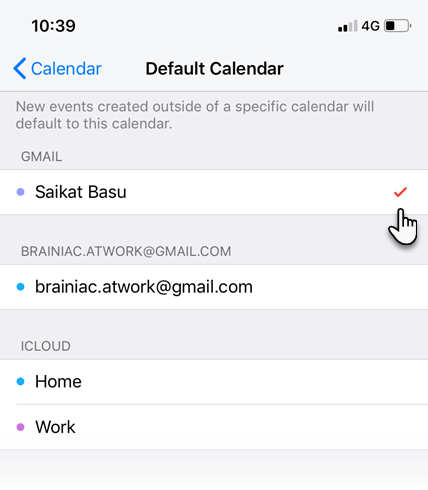 Set default Google Calendar in iPhone for sync