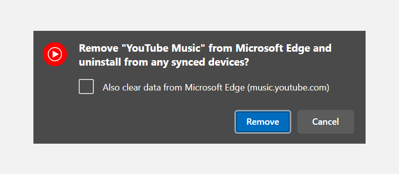 Подтверждение удаления в Microsoft Edge