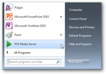 Окно запуска PS3MediaServer и файлы архива