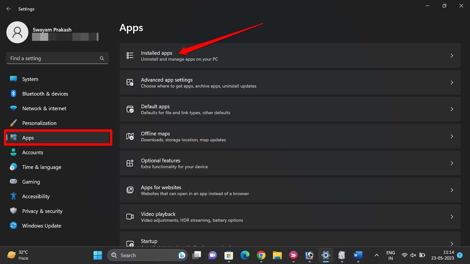 windows installed apps