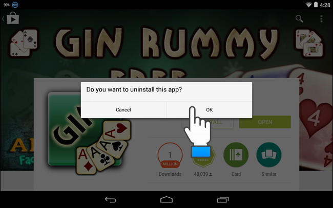 Диалог подтверждения удаления в Google Play