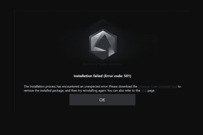 Исправить ошибку ASUS Armoury Crate 501