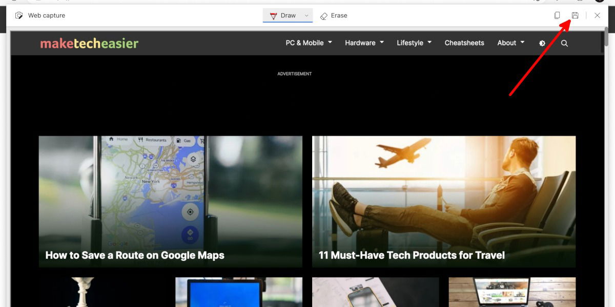 Edge: сохранить результат Web Capture