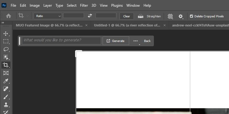 Crop tool and generative expand context menu in Photoshop (Beta)