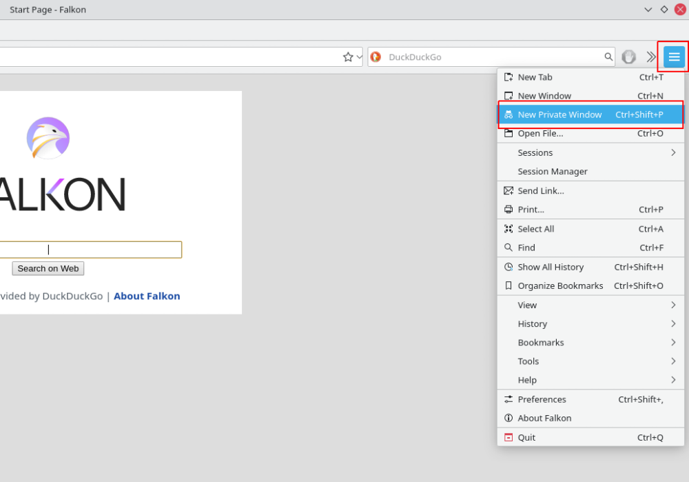 private mode in falkon