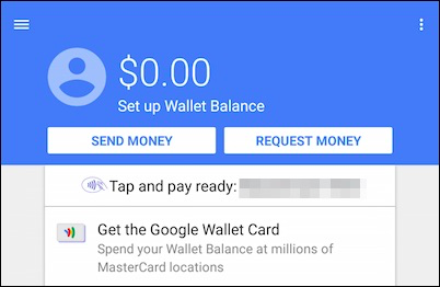 Экран: главный экран Google Wallet с балансом и предложениями