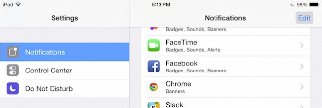 Раздел уведомлений в настройках iOS
