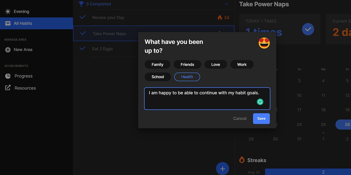 Изображение: трекинг настроения в Habitify