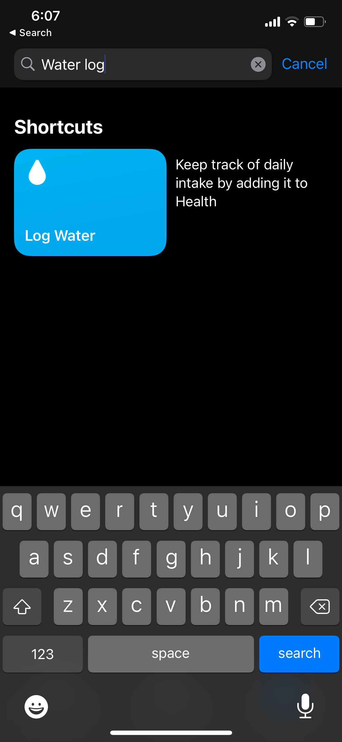 Поиск ярлыка Log Water в Галерее
