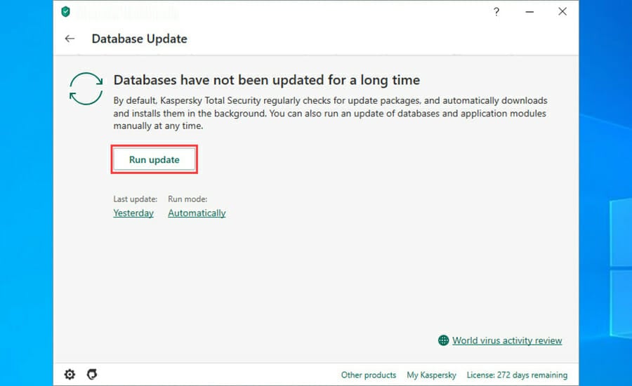 Процесс обновления баз в Kaspersky