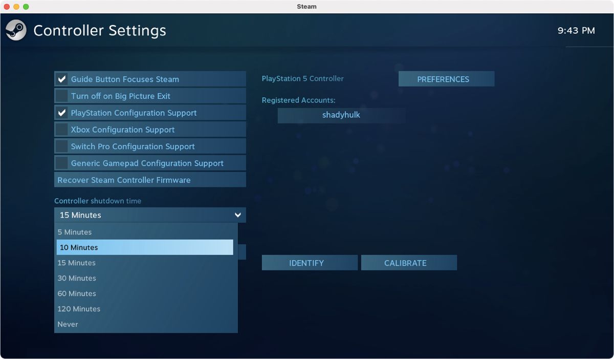 Время автоматического отключения DualSense в Steam
