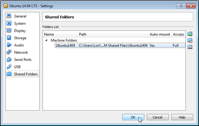 Список добавленных общих папок