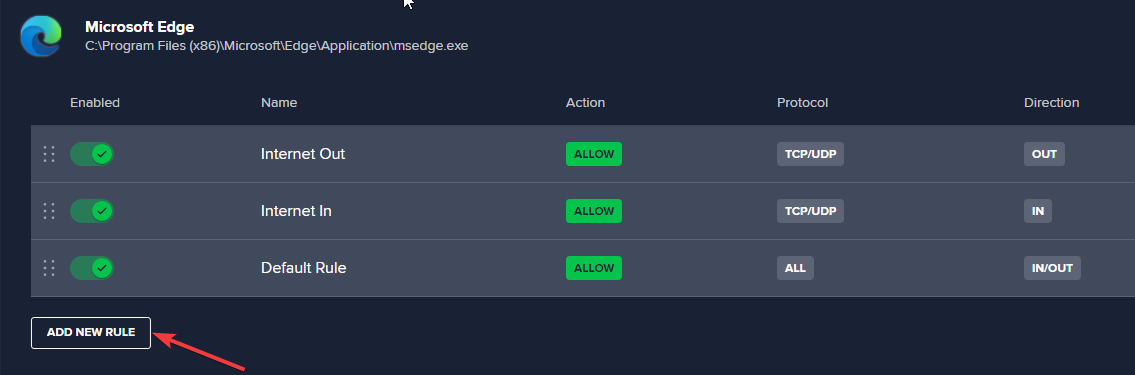 Создание нового правила в Avast