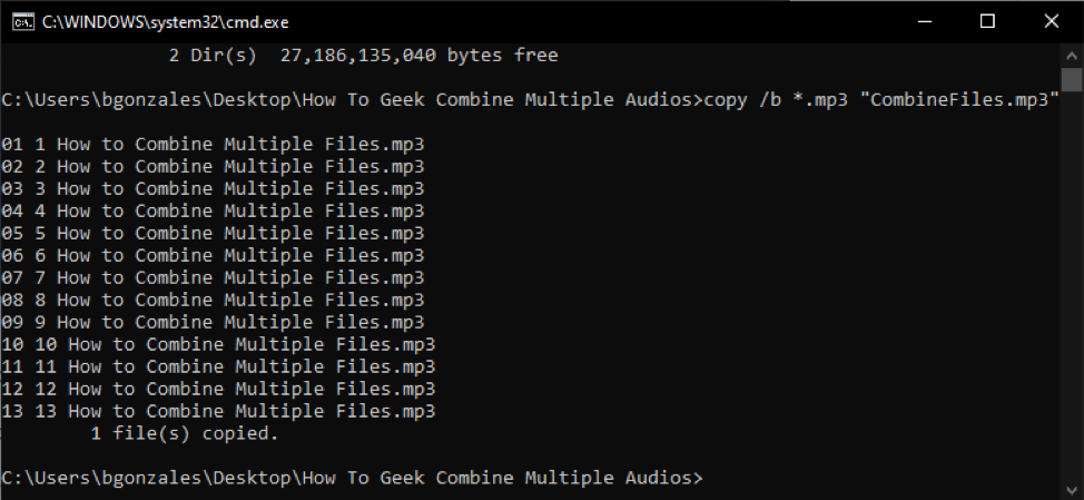 Успешно объединённые файлы в папке