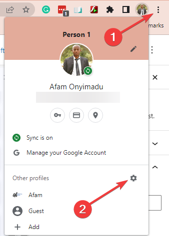 Иконка профиля и настройки профиля